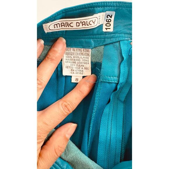 Vintage Western Teal‎ Blue Wool w/ Leather Waist Midi Skirt Size 8 - Picture 4 of 9